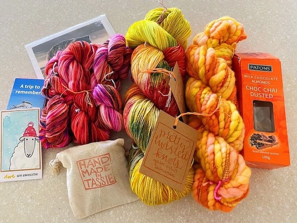 Some beautiful Pretty Twisted Knots hand-dyed yarn that I received in my very own Woolswap package